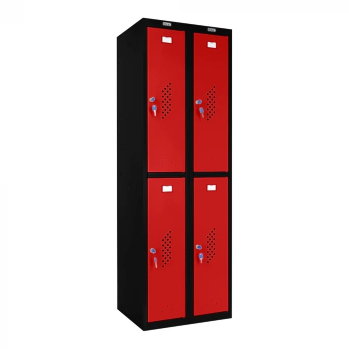 Шкаф металлический четырехдверный черный с красным