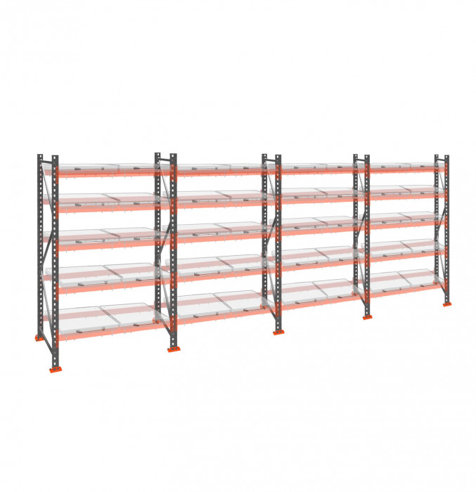 Стеллаж с выкатными платформами ДиКом 2500х7200х1000 на 5 ярусов П-90