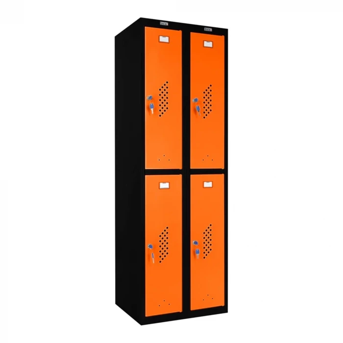 Шкаф металлический четырехдверный черный с оранжевым