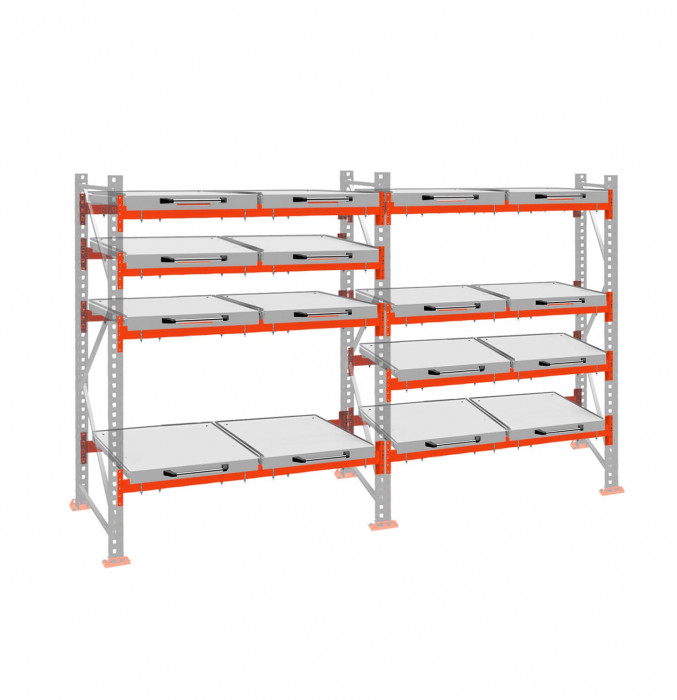 Стеллаж с выкатными платформами ДиКом 3000х3600х1000 на 4 яруса П-90