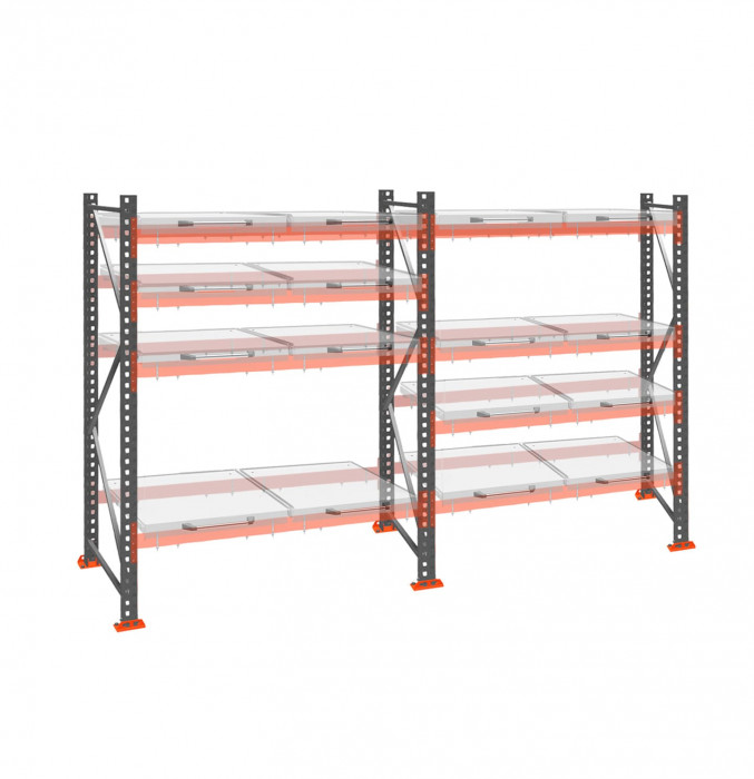 Стеллаж с выкатными платформами ДиКом 3000х3600х1000 на 4 яруса П-90