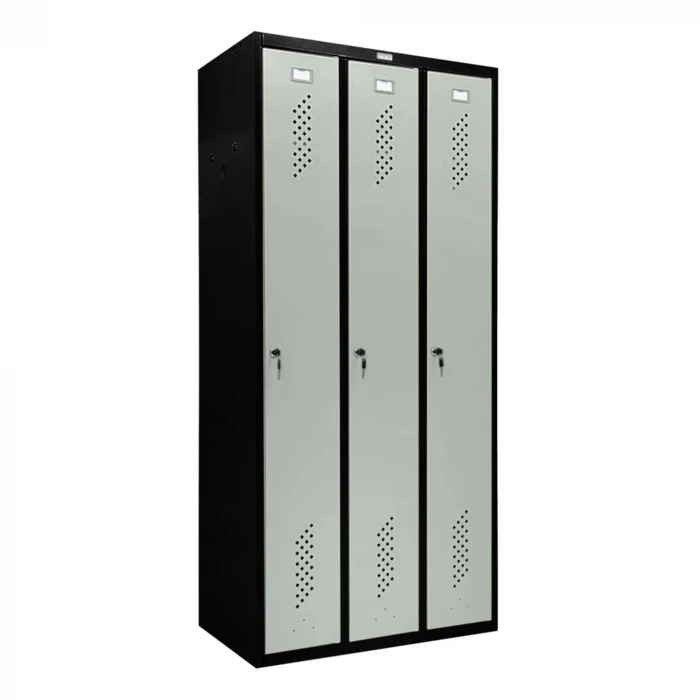 Шкаф металлический трехдверный черный с серым