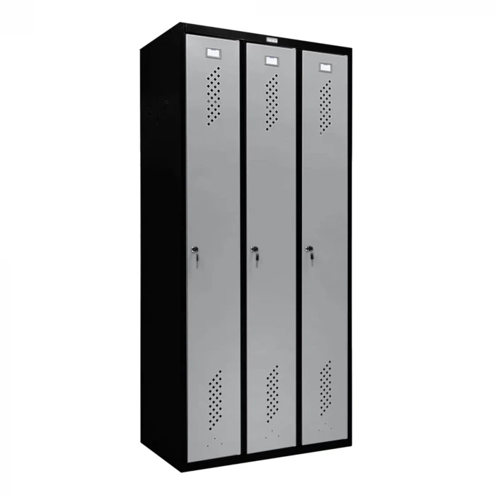 Шкаф металлический трехдверный черный с сигнальным серым