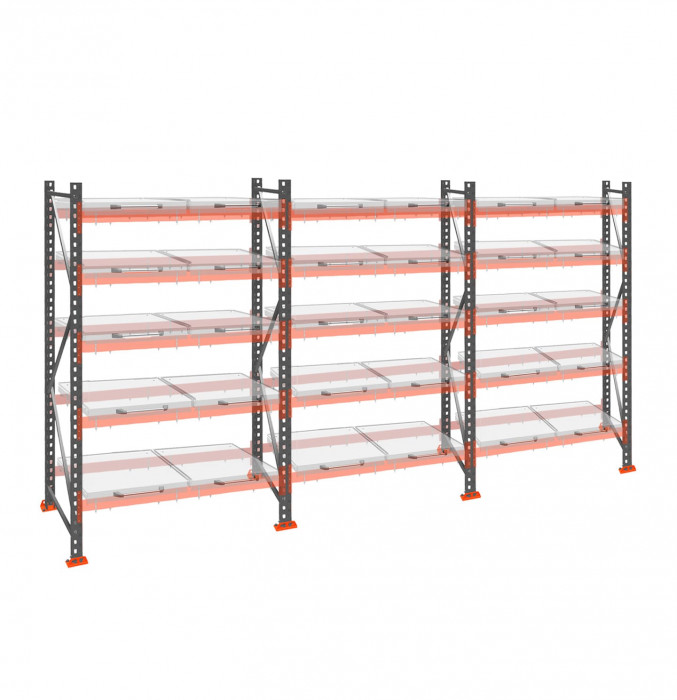 Стеллаж с выкатными платформами ДиКом 3000х5400х1000 на 5 ярусов П-90