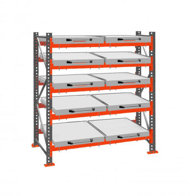 Стеллаж с выкатными платформами ДиКом 3000х1800х1000 на 5 ярусов П-90