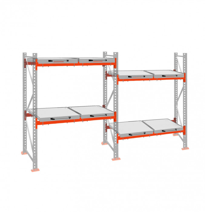 Стеллаж с выкатными платформами ДиКом 2500х3600х1000 на 2 яруса П-90