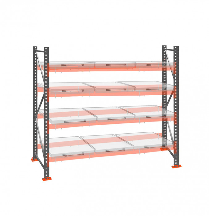 Стеллаж с выкатными платформами ДиКом 3000х2700х1000 на 4 яруса П-90