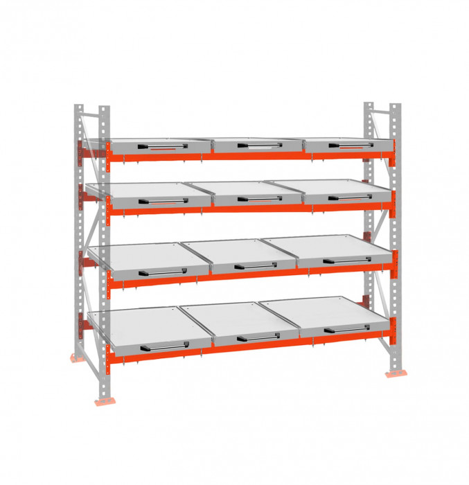 Стеллаж с выкатными платформами ДиКом 3000х2700х1000 на 4 яруса П-90