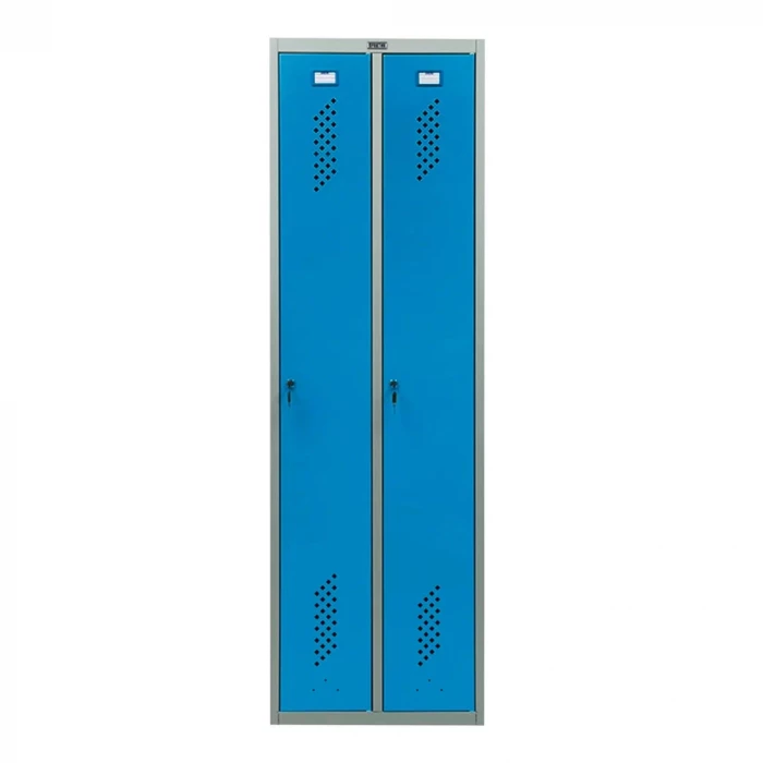 Шкаф металлический двухдверный серый с голубым