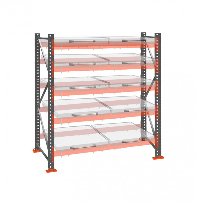 Стеллаж с выкатными платформами ДиКом 2500х1800х1000 на 5 ярусов П-90
