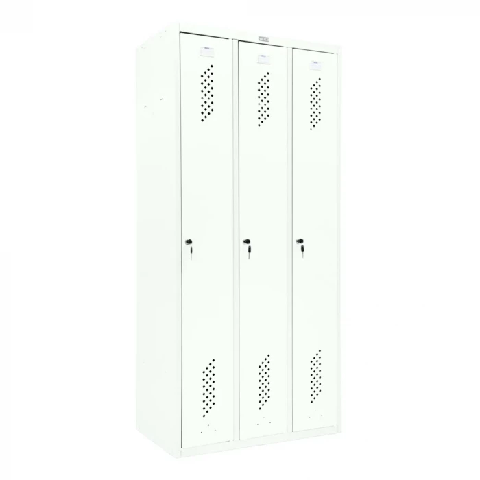 Шкаф металлический трехсекционный белый
