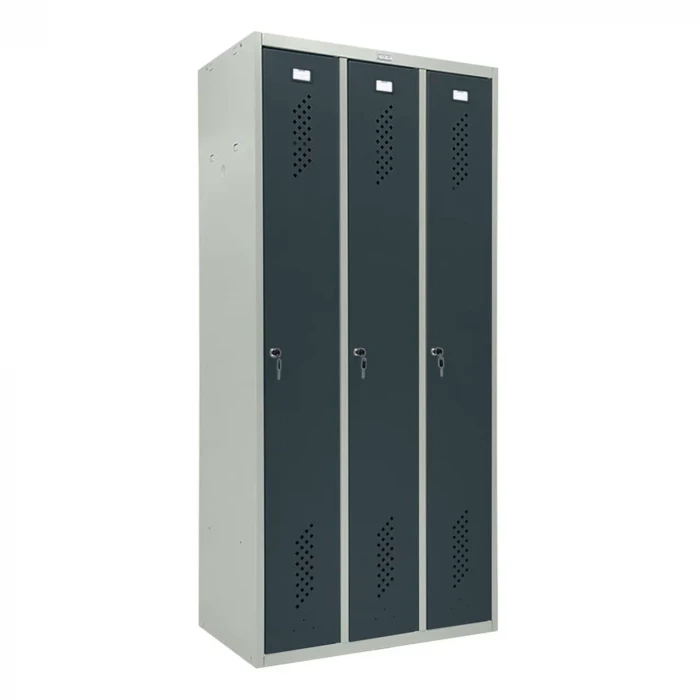 Шкаф металлический трехдверный серый с графитом