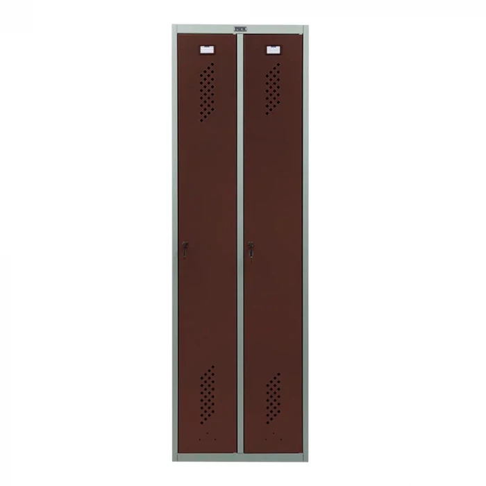 Шкаф металлический двухдверный серый с коричневым