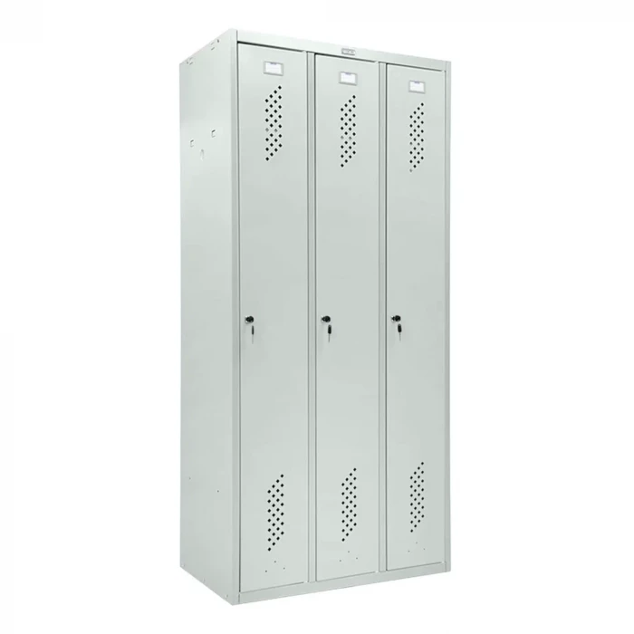 Шкаф металлический трехсекционный светло-серый