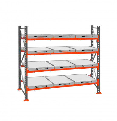 Стеллаж с выкатными платформами ДиКом 2500х2700х1000 на 4 яруса П-90