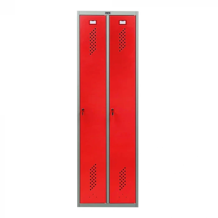Шкаф металлический двухдверный серый с красным