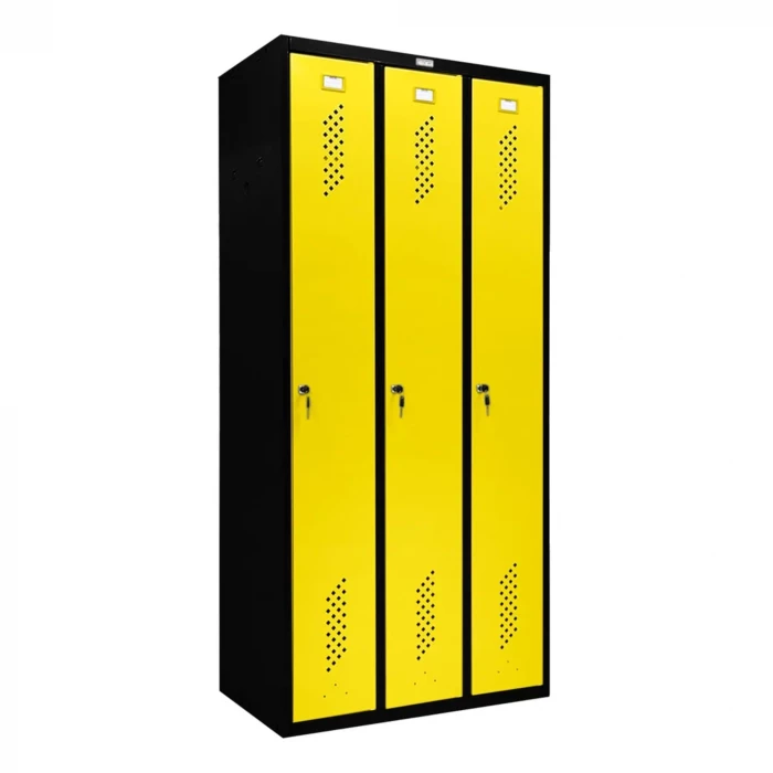 Шкаф металлический трехдверный черный с желтым