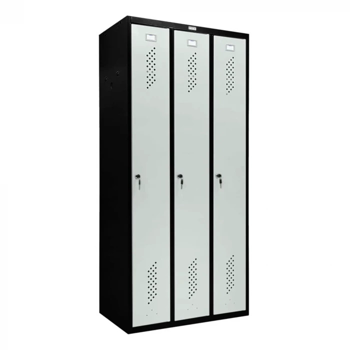 Шкаф металлический трехдверный черный со светло-серым