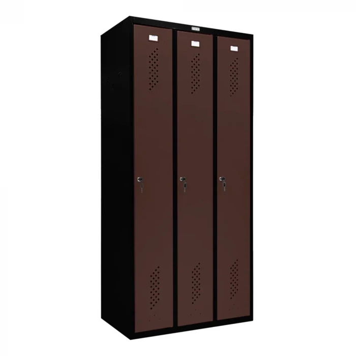 Шкаф металлический трехдверный черный с коричневым