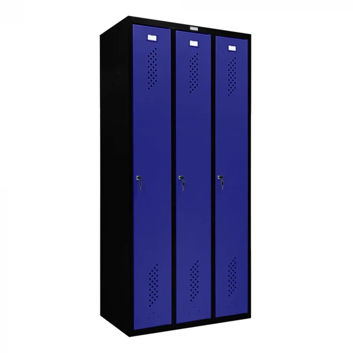 Шкаф металлический трехдверный черный с синим