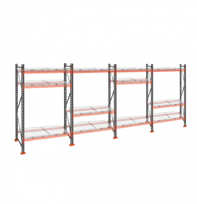 Стеллаж с выкатными платформами ДиКом 2000х7200х1000 на 3 яруса