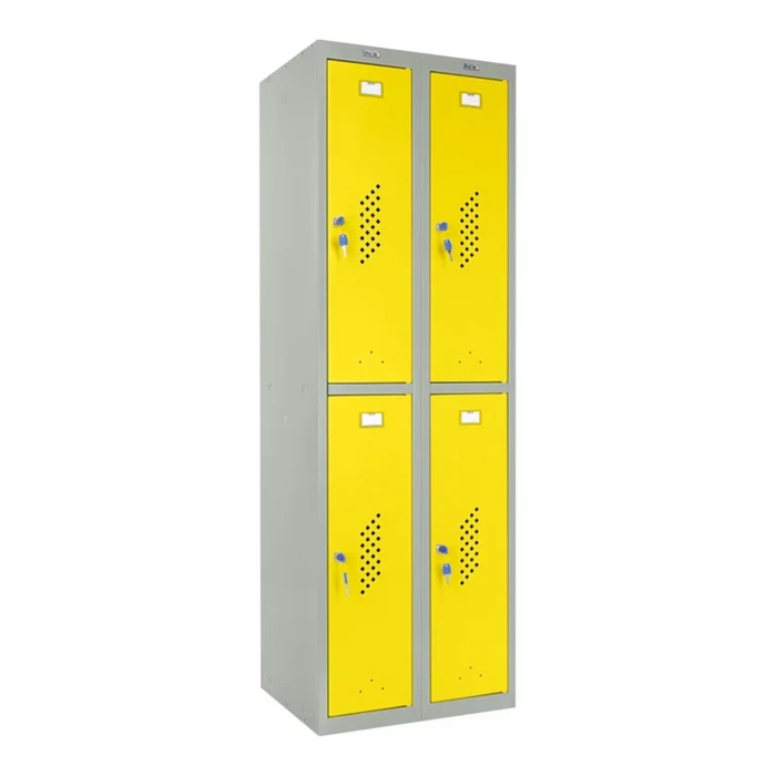 Шкаф металлический четырехдверный серый с желтым