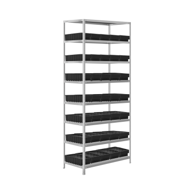 Стеллаж с 35 пластиковыми ящиками 2000х1000х400 8 полок