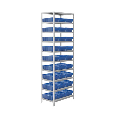 Стеллаж с 27 пластиковыми ящиками 2000х700х400 10 полок