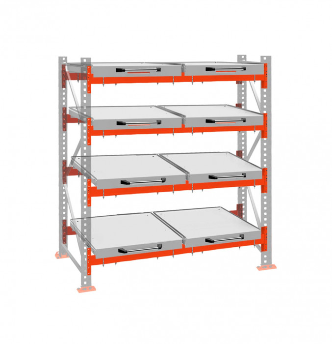 Стеллаж с выкатными платформами ДиКом 3000х1800х1000 на 4 яруса П-90