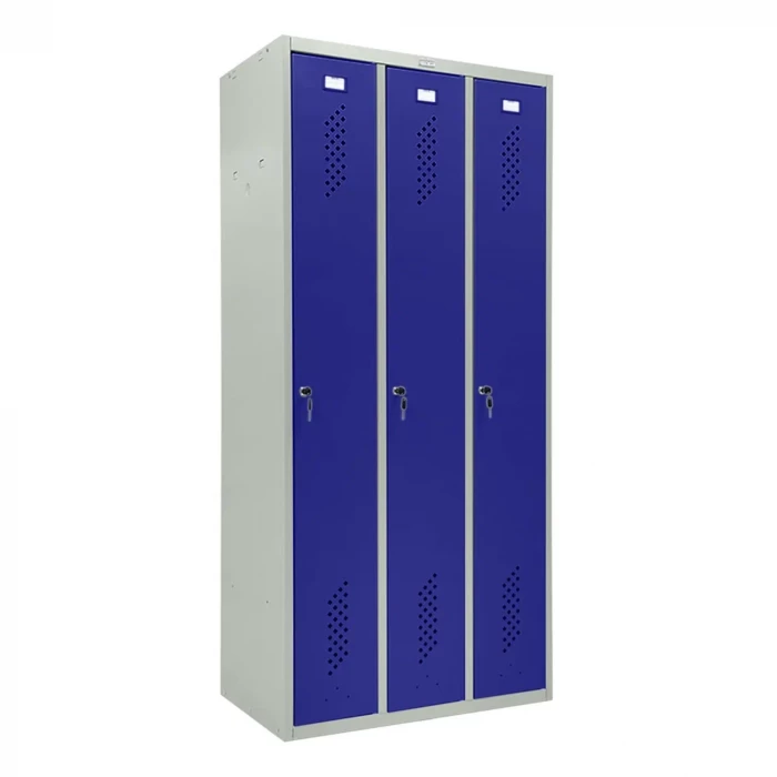 Шкаф металлический трехдверный серый с синим