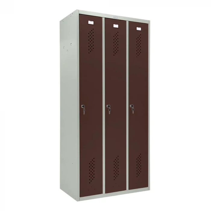 Шкаф металлический трехдверный серый с коричневым