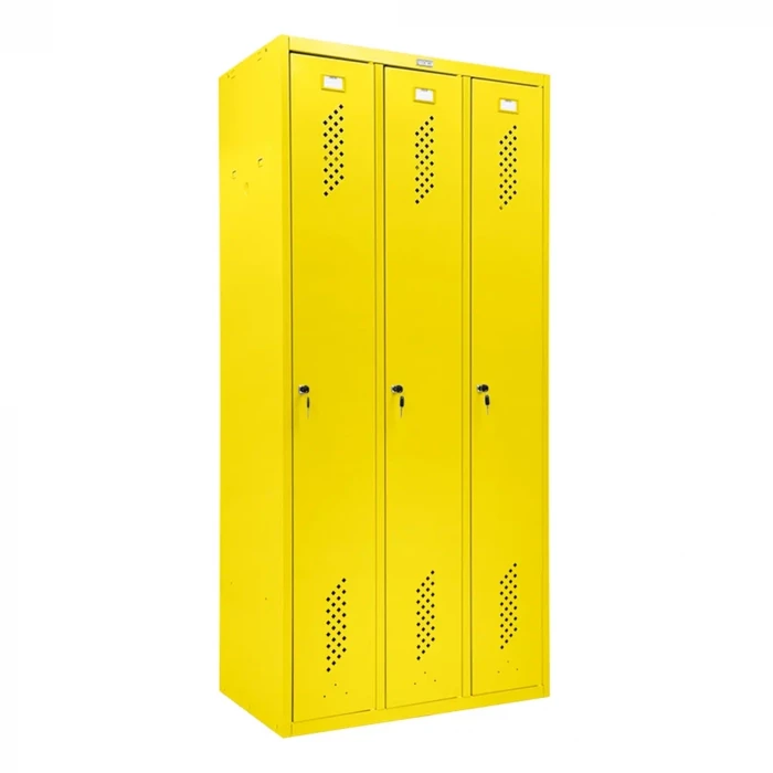 Шкаф металлический трехсекционный желтый