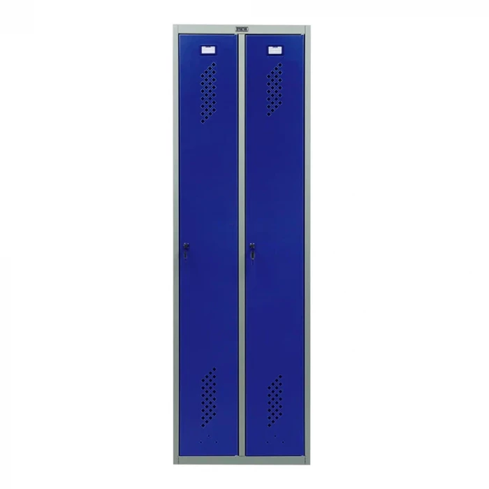 Шкаф металлический двухдверный серый с синим