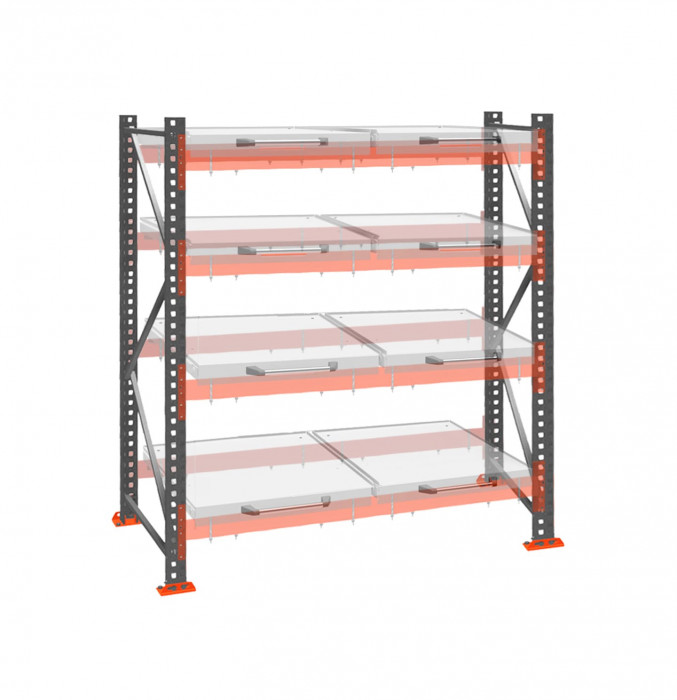 Стеллаж с выкатными платформами ДиКом 2500х1800х1000 на 4 яруса П-90