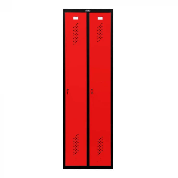 Шкаф металлический двухдверный черный с красным