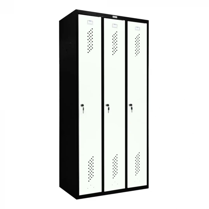 Шкаф металлический трехдверный черный с белым