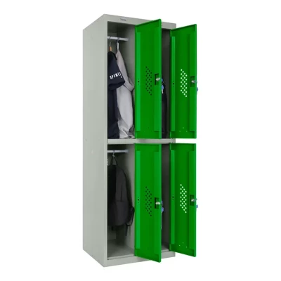 Шкаф металлический четырехдверный серый с зеленым