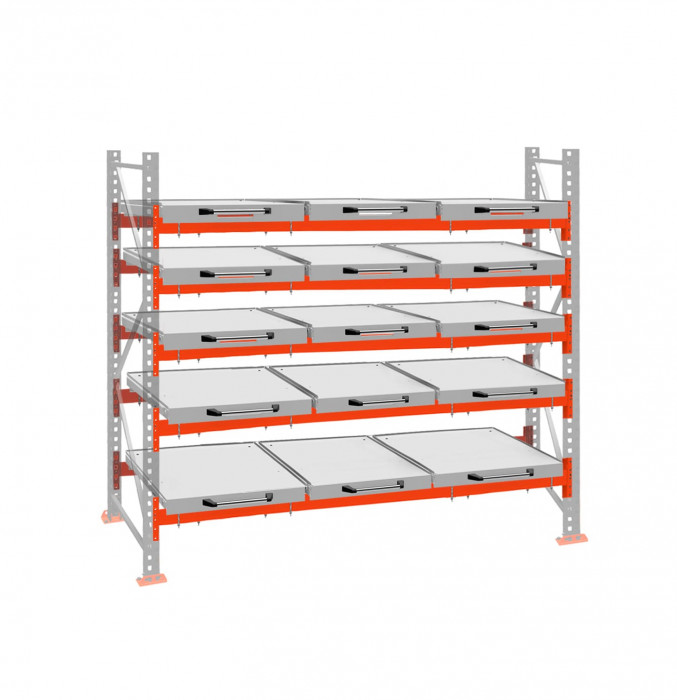 Стеллаж с выкатными платформами ДиКом 3000х2700х1000 на 5 ярусов П-90