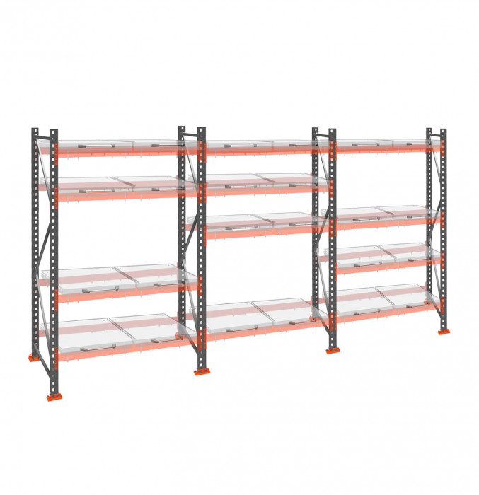 Стеллаж с выкатными платформами ДиКом 3000х5400х1000 на 4 яруса П-90