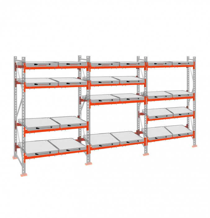 Стеллаж с выкатными платформами ДиКом 3000х5400х1000 на 4 яруса П-90
