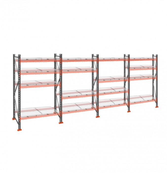 Стеллаж с выкатными платформами ДиКом 2000х7200х1000 на 4 яруса