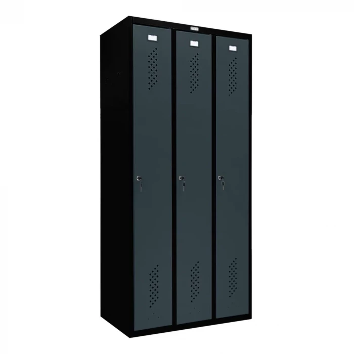 Шкаф металлический трехдверный черный с графитом