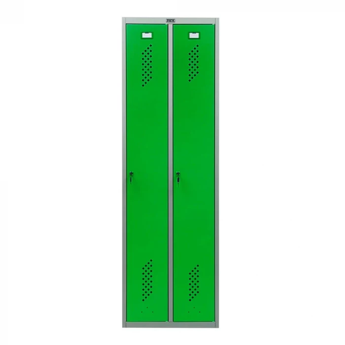 Шкаф металлический двухдверный серый с зеленым