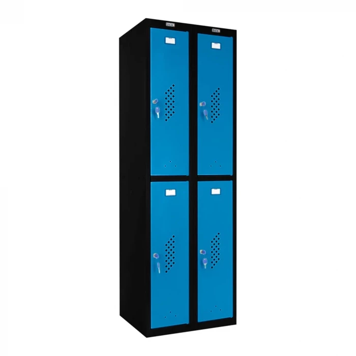 Шкаф металлический четырехдверный черный с голубым