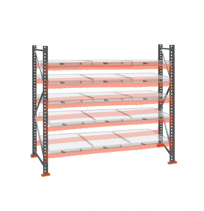 Стеллаж с выкатными платформами ДиКом 2500х2700х1000 на 5 ярусов П-90