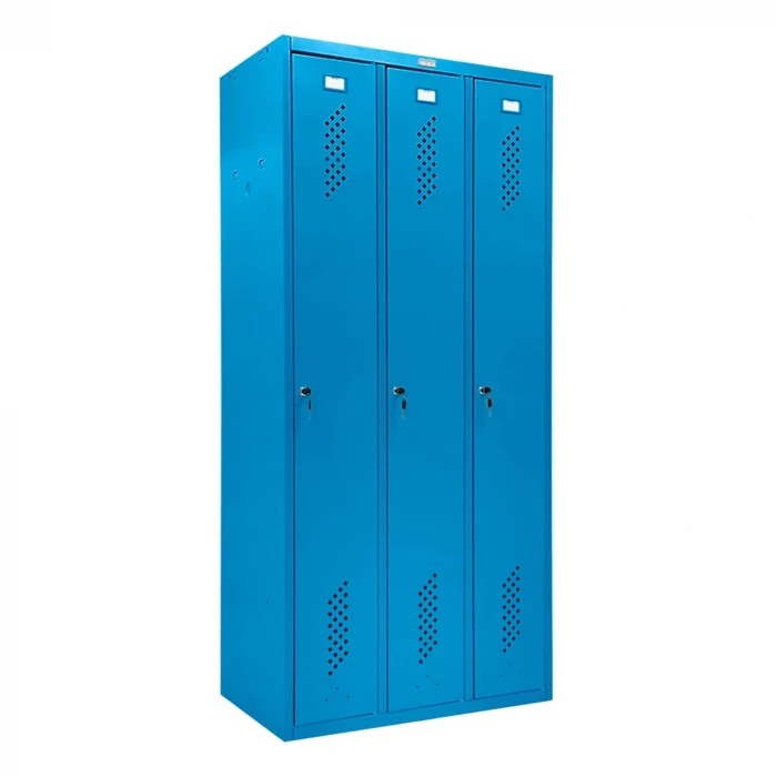 Шкаф металлический трехсекционный голубой