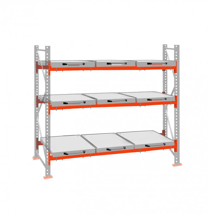 Стеллаж с выкатными платформами ДиКом 3000х2700х1000 на 3 яруса П-90
